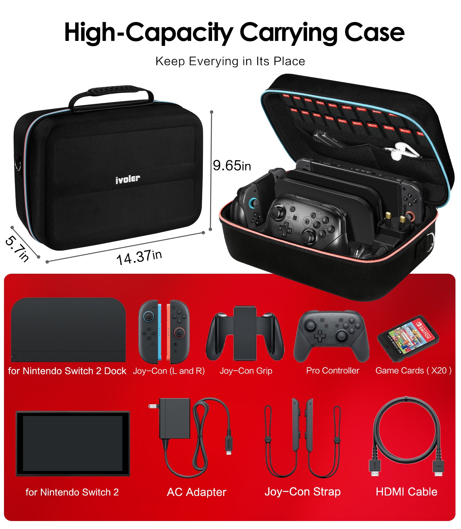 Portable Travel All Protective Hard Carrying Storage All in One Case for Nintendo Switch 2