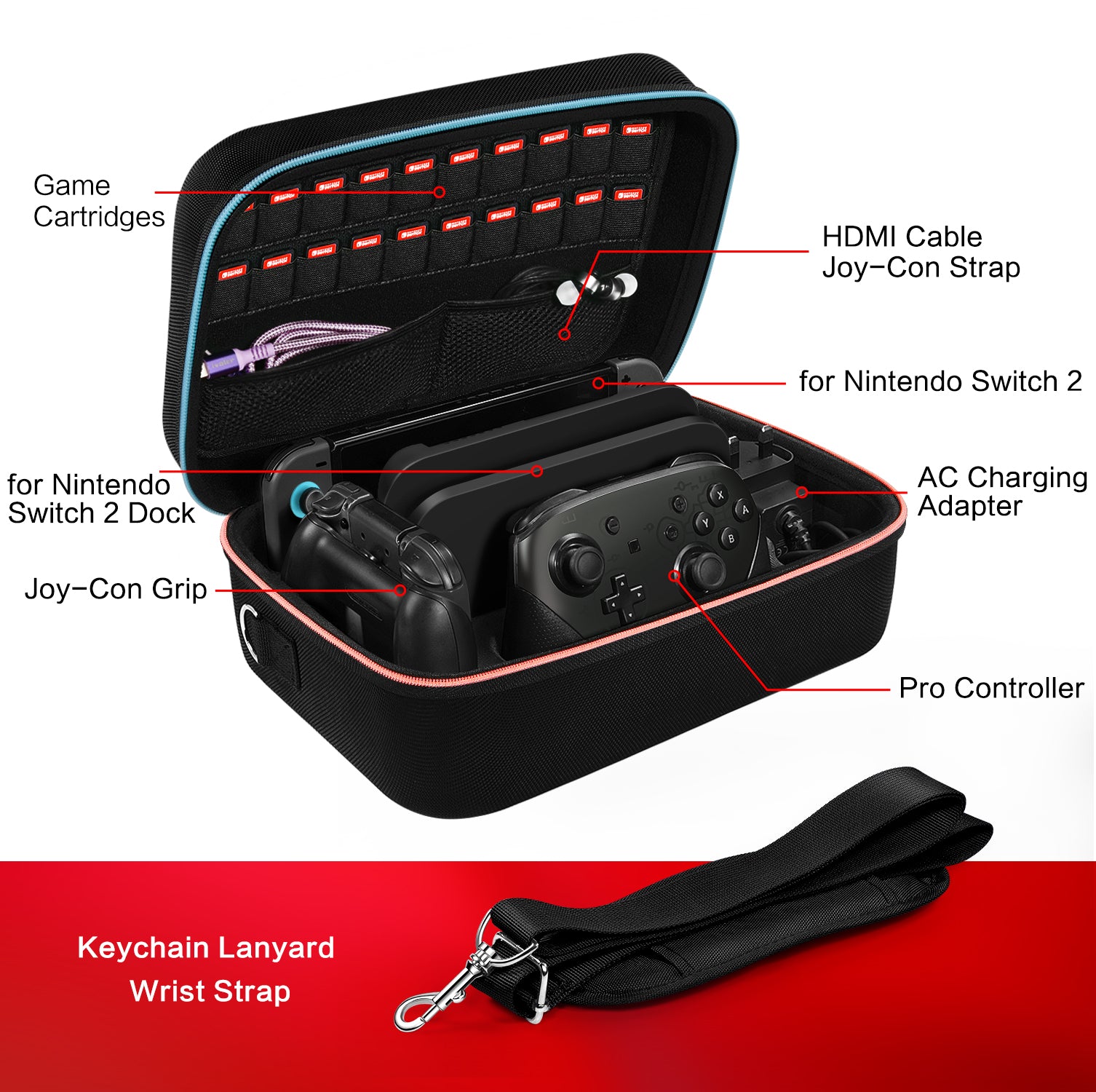 Portable Travel All Protective Hard Carrying Storage All in One Case for Nintendo Switch 2