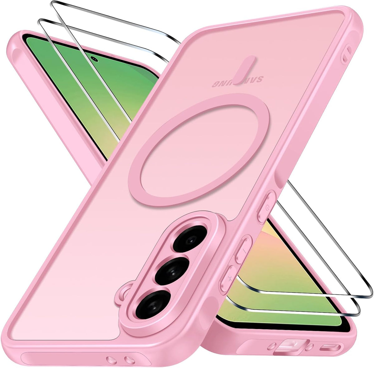 ivoler 3-in-1 Magnetic Case for Samsung Galaxy A56 5G with 2 Pack Screen Protector, Military-Grade Protection, Shockproof Cover-Pink
