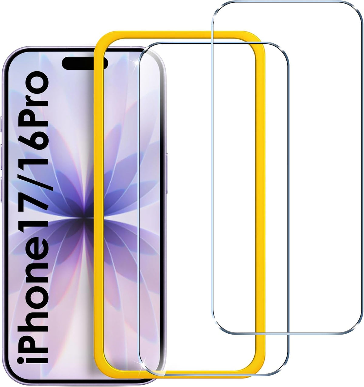 ivoler Lot de 2 films de protection d'¨¦cran en verre tremp¨¦ pour iPhone 17 / iPhone 16 Pro 6,3" - Installation en 30 secondes - Outil d'installation facile - Duret¨¦ 9H - Transparence HD - Anti-rayures