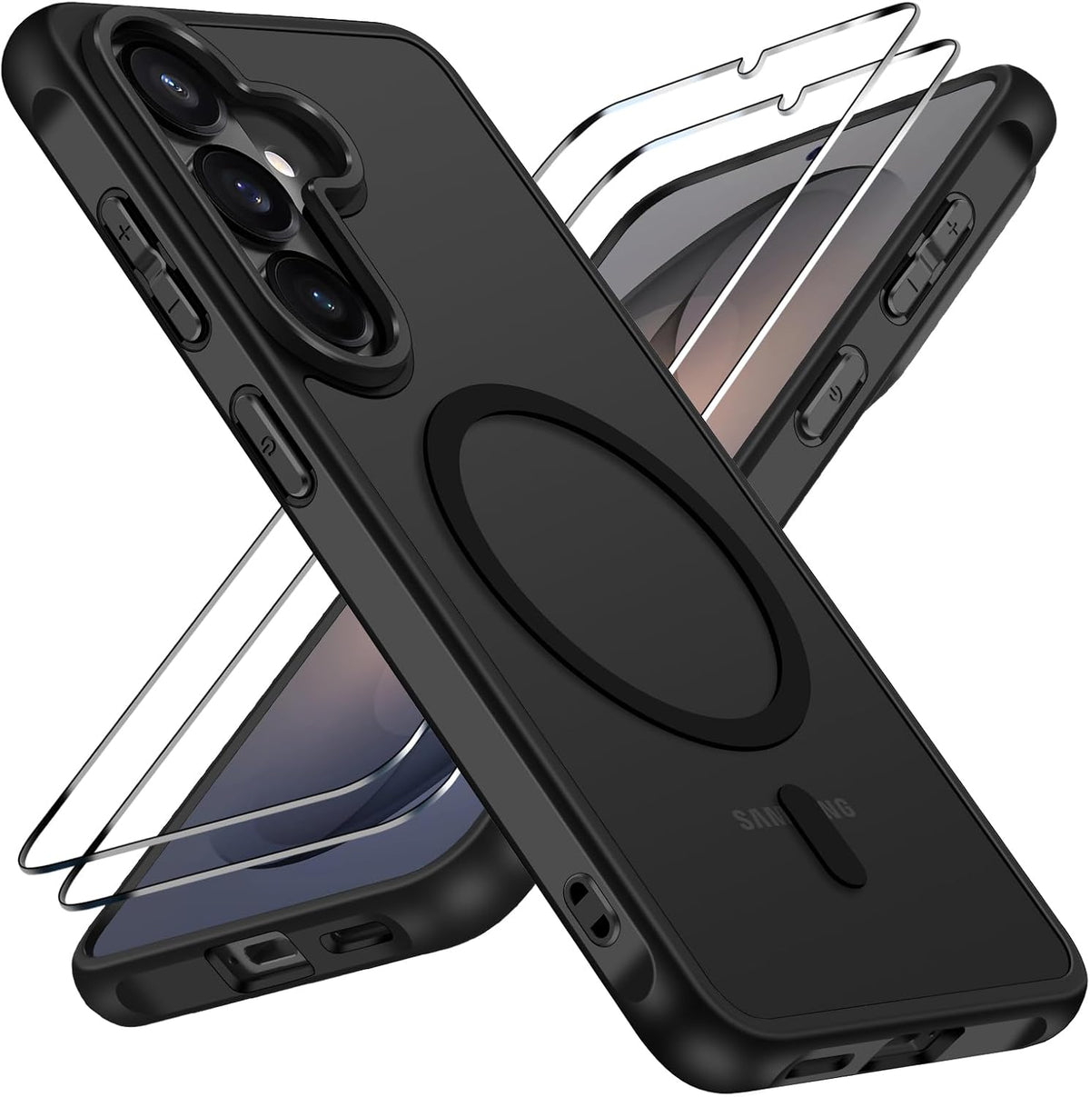 ivoler Coque Magn¨¦tique pour Samsung Galaxy S26 5G avec 2 Pi¨¨ces Verre Tremp¨¦, Compatible avec MagSafe, Translucide Mat Arri¨¨re ¨¦tui de Protection en Silicone Liquide Antichoc, Noir
