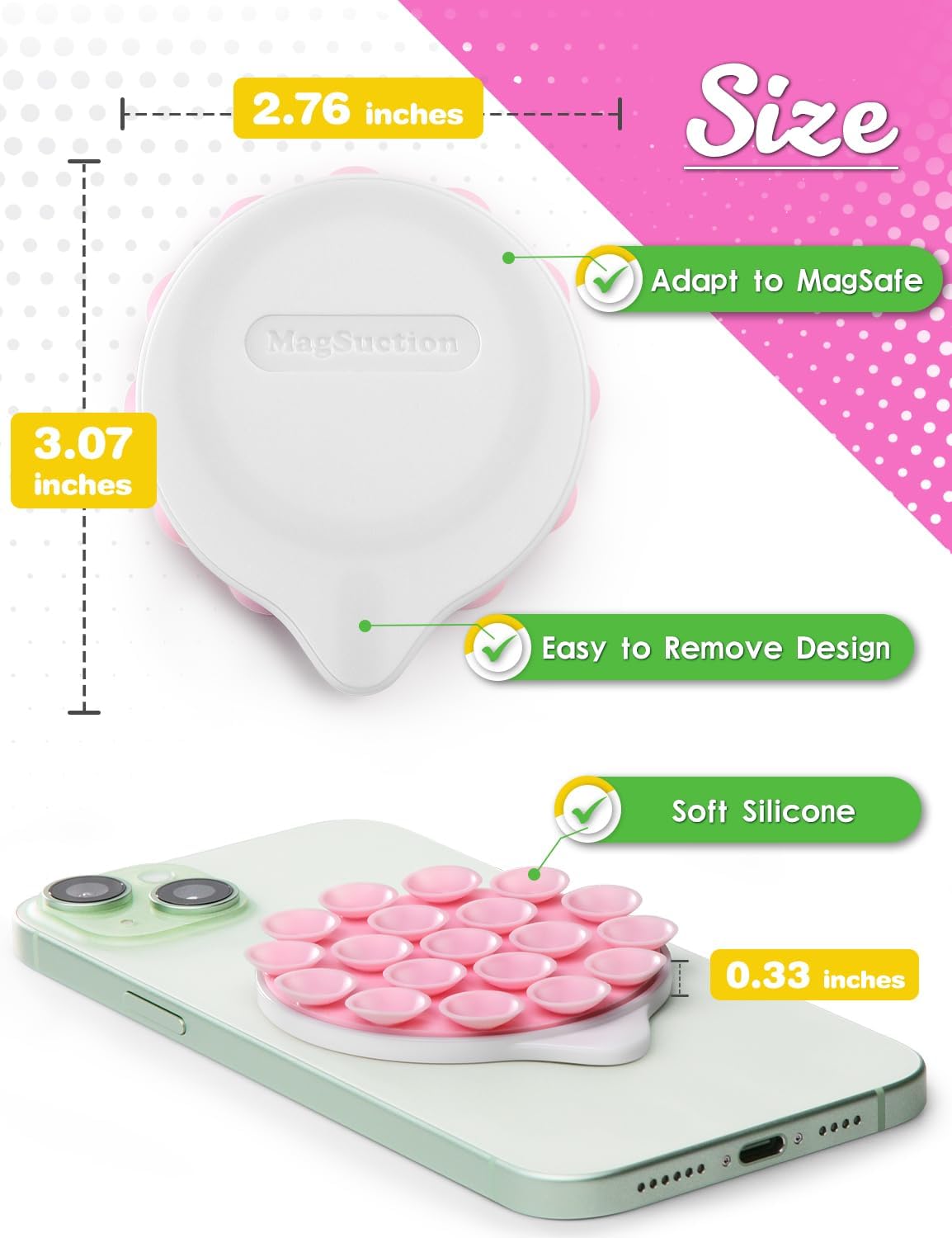 MagSuction Silicone Suction Cup Phone Mount for MagSafe (White & Pink)
