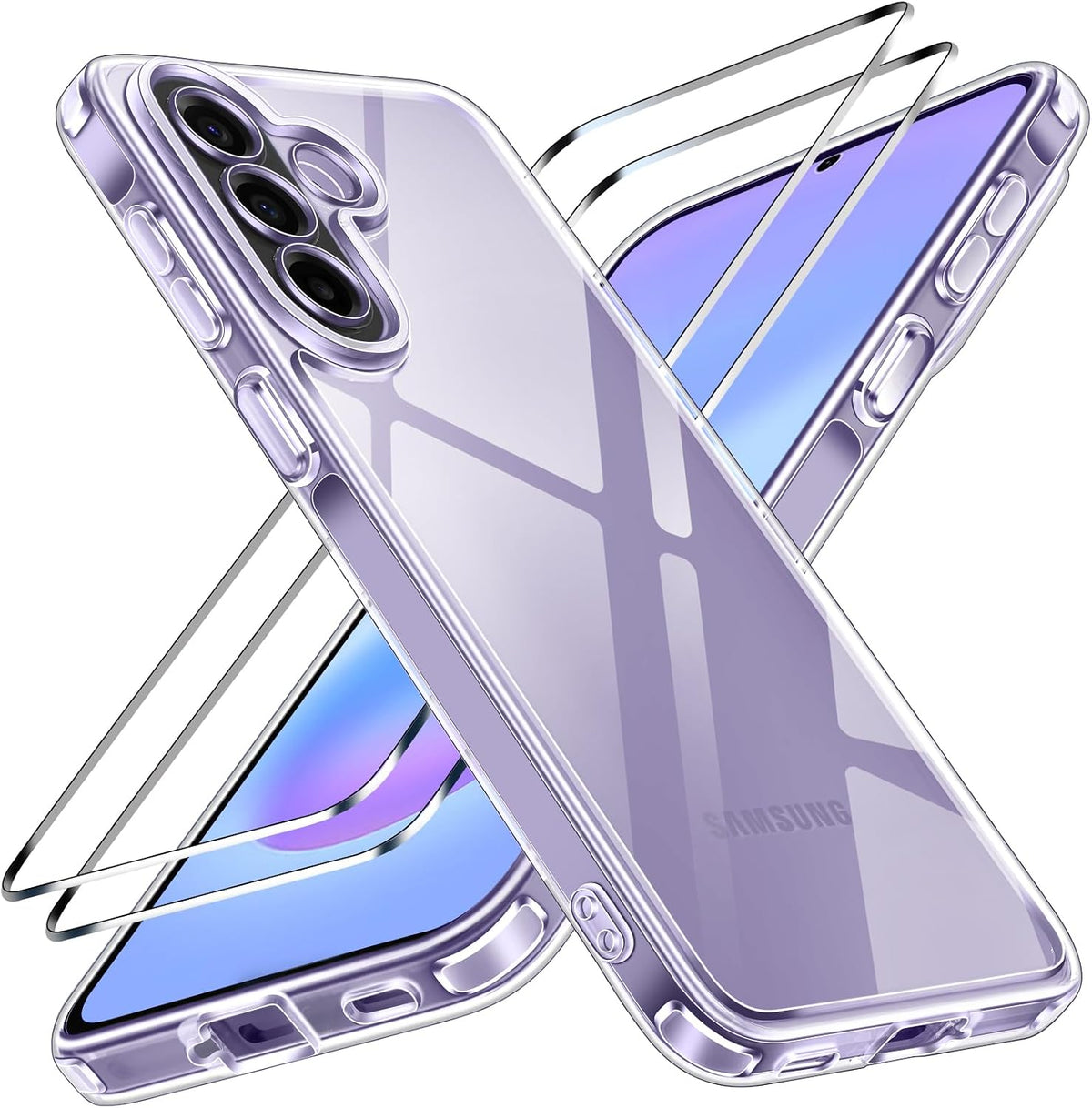 ivoler for Samsung Galaxy A57 5G Phone Case with 2 Pieces Tempered Glass, Military-Grade Protection, Transparent Anti-Shock Cover for Galaxy A57 - Clear