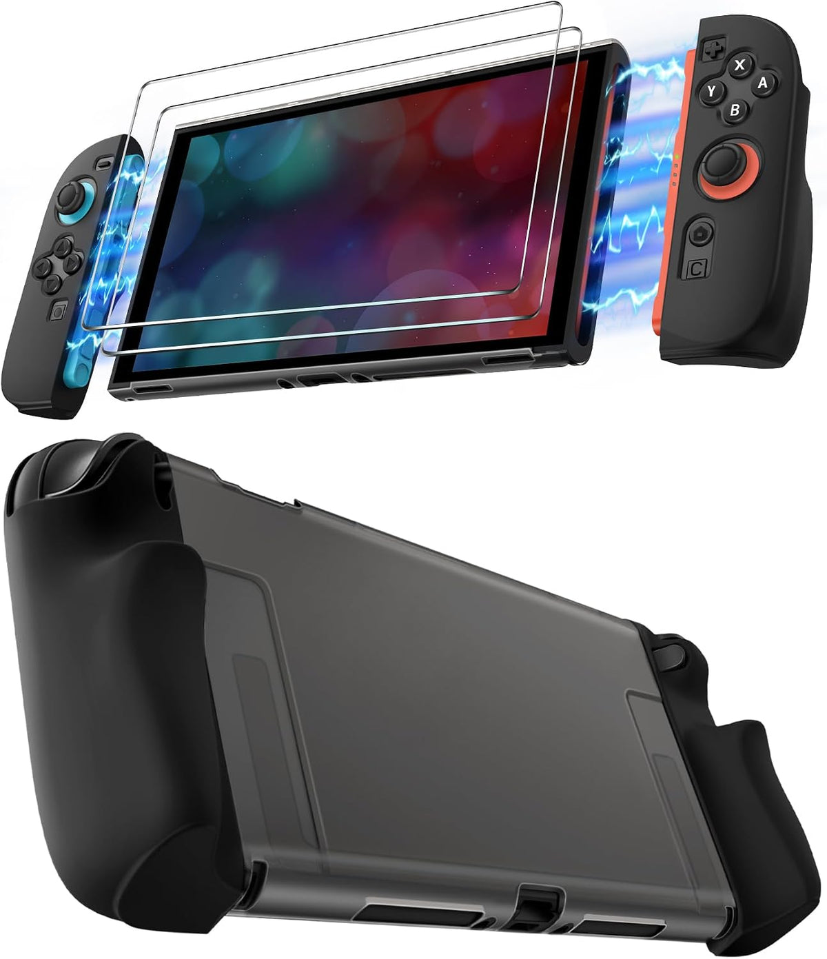 ivoler Matte Dockable Coque Compatible avec Nintendo Switch 2 avec 2 TPU Grip Coque Souple pour Nintendo Switch 2 Joy Con avec 2 Verre Tremp¨¦£¨Noir£©