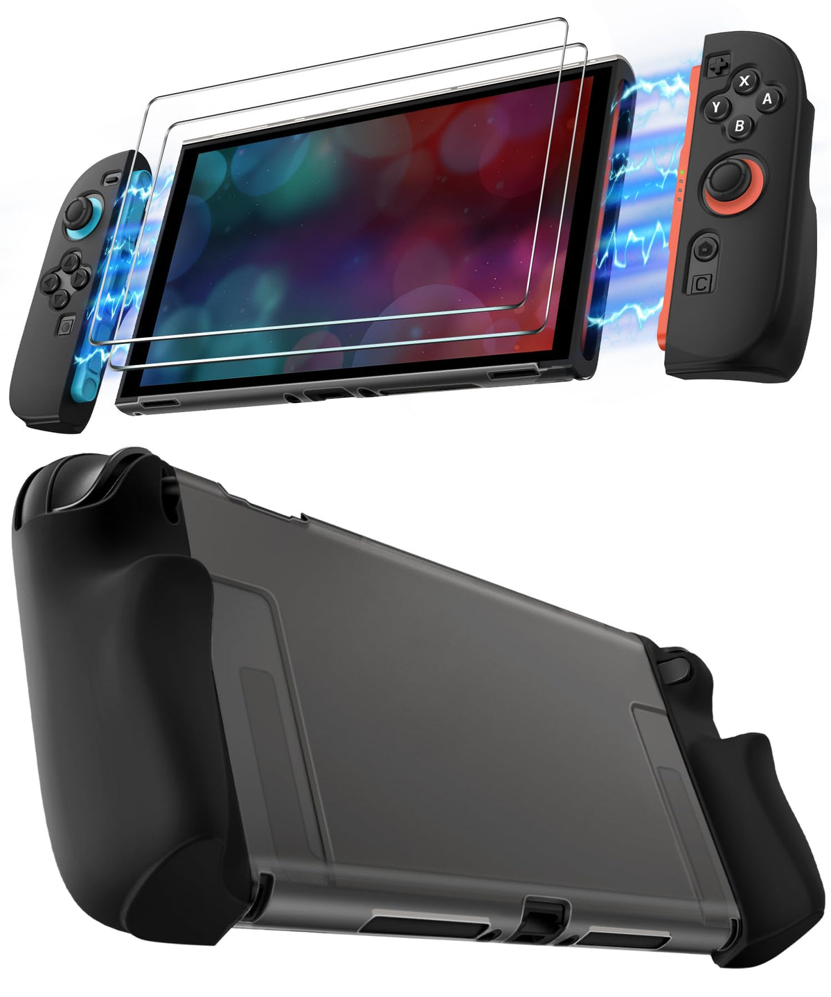 ivoler Carcasa Protectora para Nintendo Switch 2, Funda Agarre Acoplable Grip Case y 2 Protectores de Pantalla - Transl¨²cida