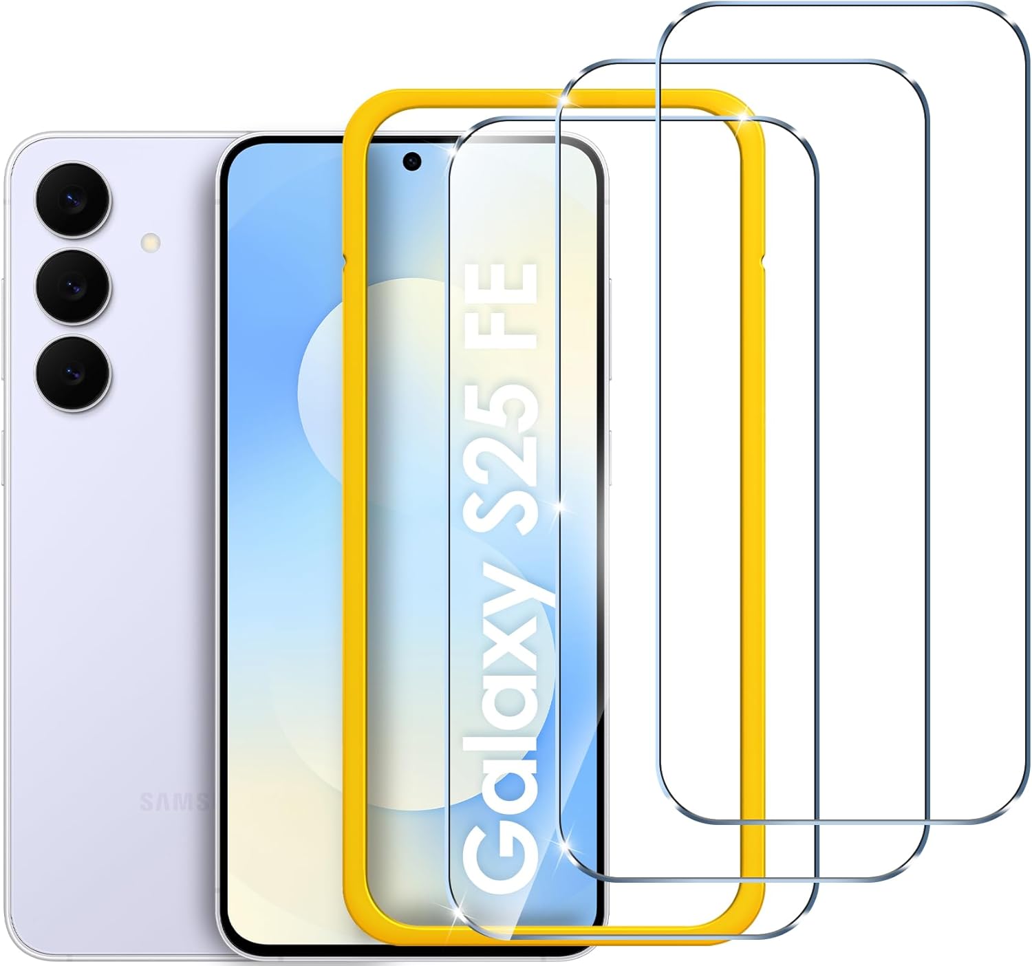 ivoler 3 Pack Screen Protector for Samsung Galaxy S25 FE 5G, with Easy Installation Tool, 30-second installationTempered Glass Protection Film - Anti-Scratch, Anti-Bubble (Not for Samsung S25 5G)