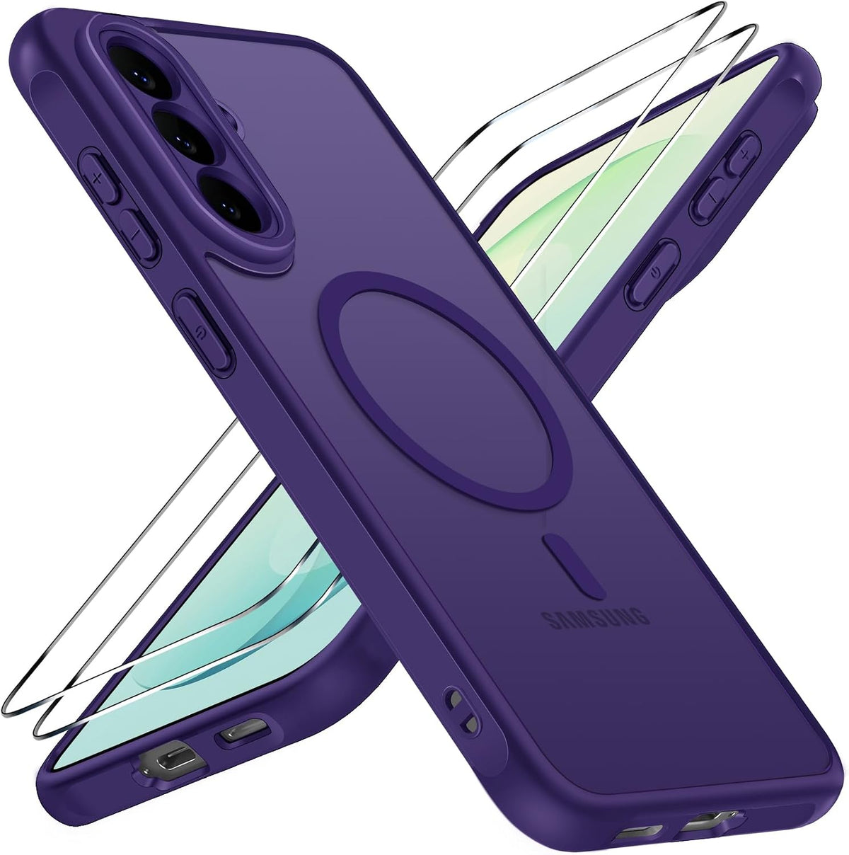 ivoler 3-in-1 Magnetic Case for Samsung Galaxy S26 FE 5G with 2 Pack Screen Protector, Military-Grade Protection, Shockproof Cover-Dark Purple