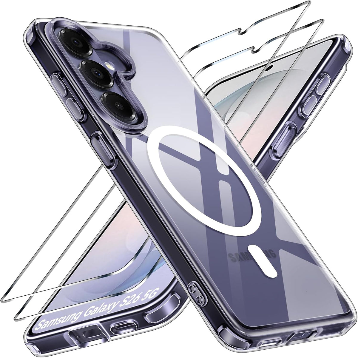 ivoler 3-in-1 Magnetic Case for Samsung Galaxy S26 5G with 2 Pack Screen Protector, Military-Grade Protection, Shockproof Cover-Transparent Purple