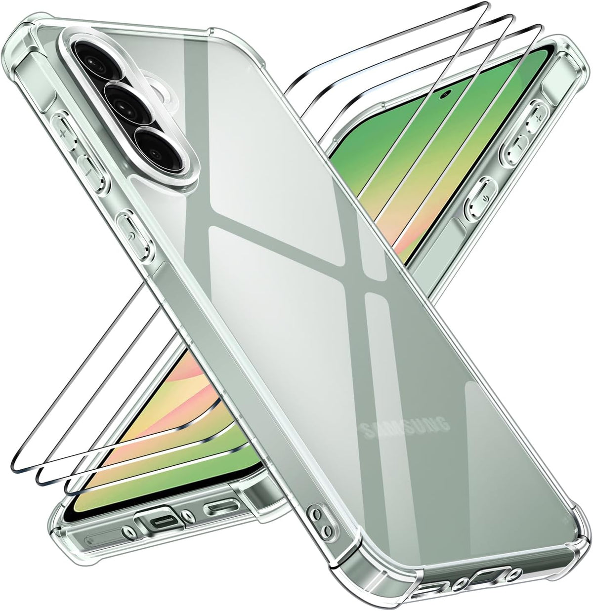 ivoler 4 in 1 Cover for Samsung Galaxy A56 5G Case with 3 Pack Screen Protector, Military Transparent Anti-Shock Protective - Clear