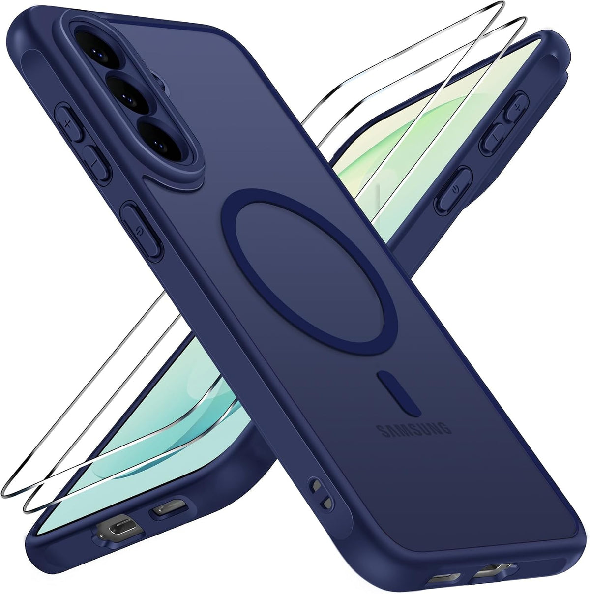 ivoler 3-in-1 Magnetic Case for Samsung Galaxy S26 FE 5G with 2 Pack Screen Protector, Military-Grade Protection, Shockproof Cover-Dark Blue