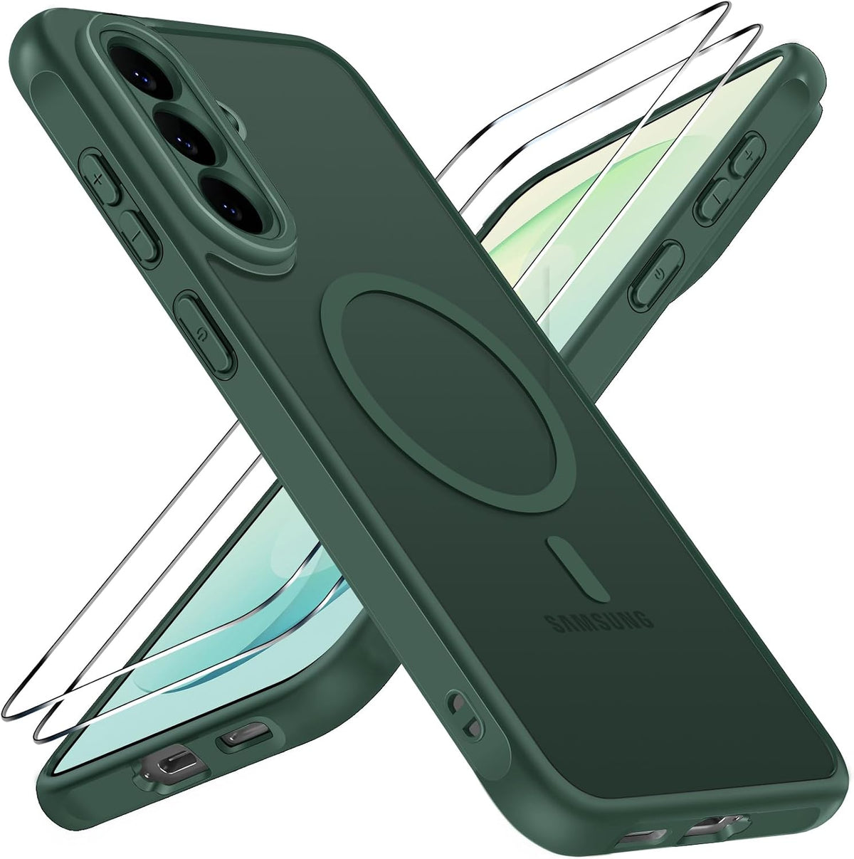 ivoler 3-in-1 Magnetic Case for Samsung Galaxy S26 FE 5G with 2 Pack Screen Protector, Military-Grade Protection, Shockproof Cover-Dark Green