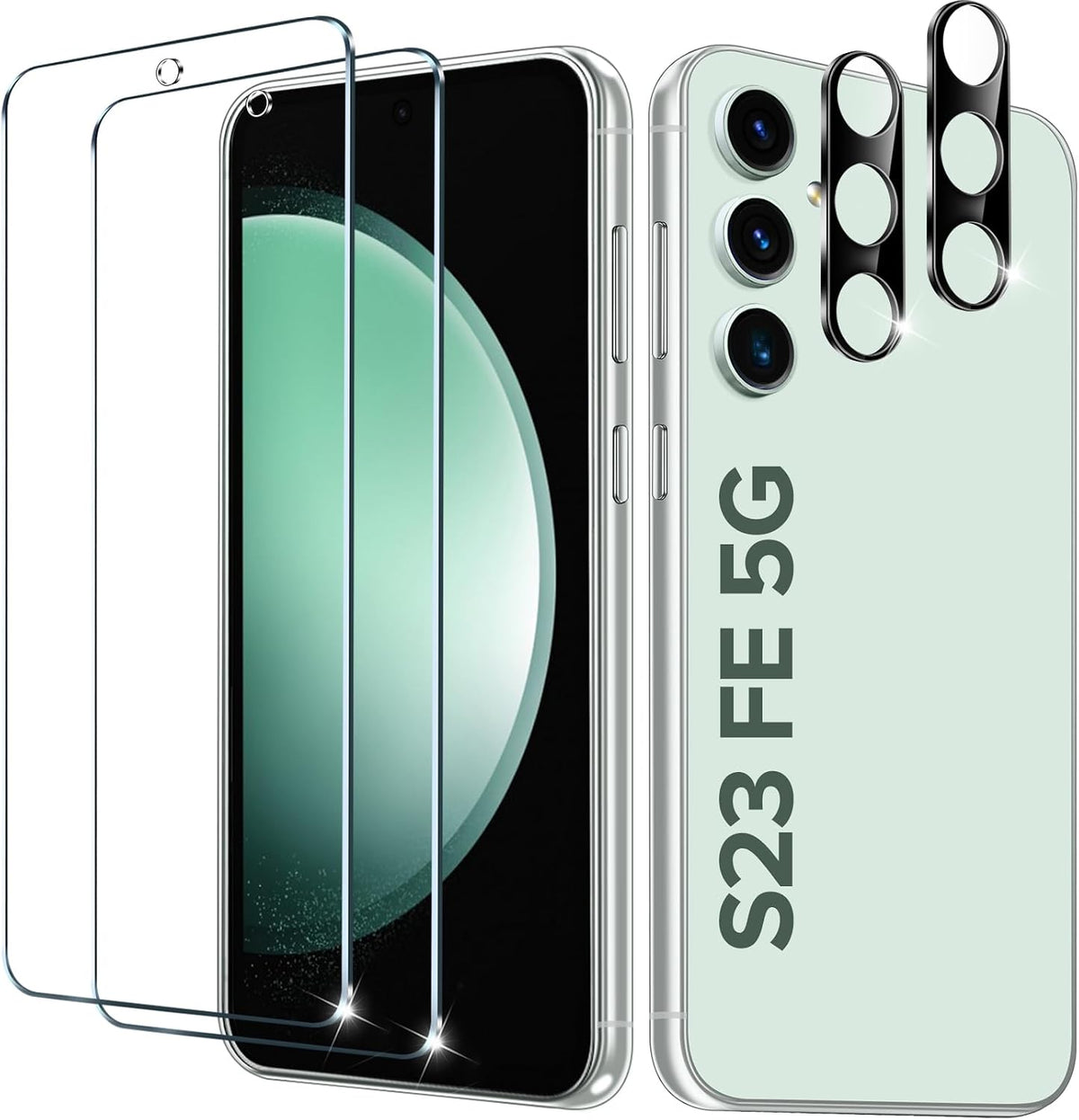 ivoler [2+2 Screen Protectors for Samsung Galaxy S23 FE 5G, with 2 Pack Camera Lens Protector, 2 Pack 9H Hardness Tempered Glass, Anti-Scratch Film, Anti-Bubble£¨NOT for Samsung S23£©