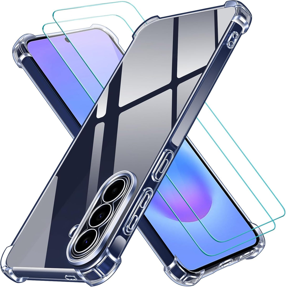 ivoler Coque Transparente pour Samsung Galaxy A57 5G avec coin de protection antichoc, 1 coque de t¨¦l¨¦phone portable avec 2 pi¨¨ces de protection en verre, transparent anti-rayures ¨¦tui de protection
