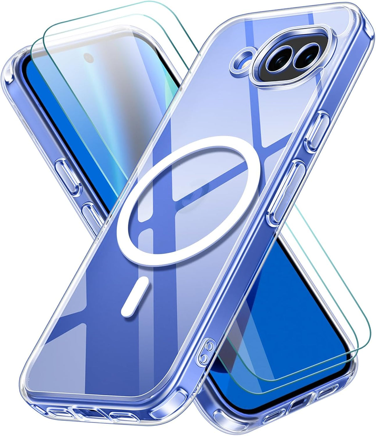 ivoler 3-in-1 Magnetic Case for Google Pixel 10a with 2 Pack Screen Protector, Military-Grade Protection, Shockproof Cover-Clear