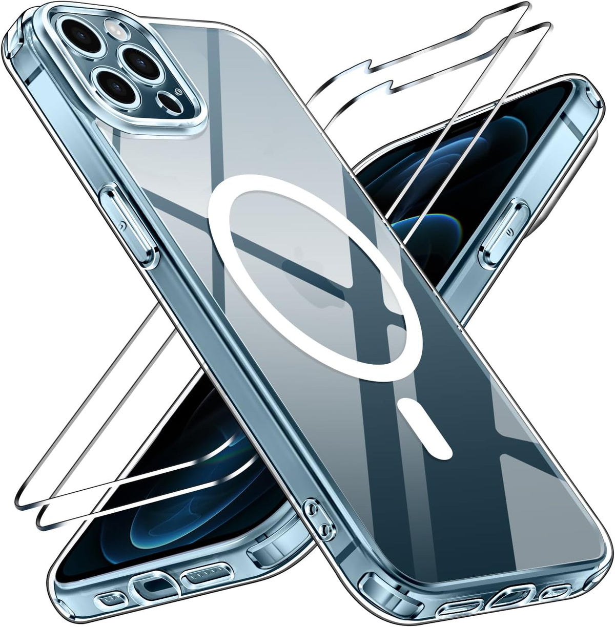 ivoler 3-in-1 Magnetic Case for iPhone 12 pro max with 2 Pack Screen Protector,Compatible with MagSafe,Military-Grade Protection,Shockproof Cover-Clear