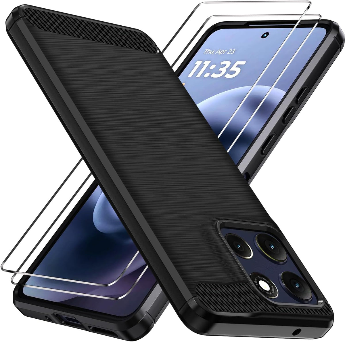 ivoler skal f?r Motorola Moto G86 5G/G86 Power 5G med 2 stycken pansarskydd glas, milit?rt st?ts?kert mobilskal, tunn mjuk TPU silikon rept?lig skyddsfodral anti-fingeravtryck fodral, svart
