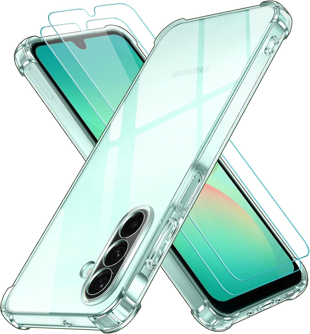 ivoler Clear Case for Samsung Galaxy A26 5G, 1 Mobile Phone Case with 2 Pieces Tempered Protection Glass, Transparent Shockproof Protective Case Thin Soft TPU Silicone Transparent Scratch-Resistant