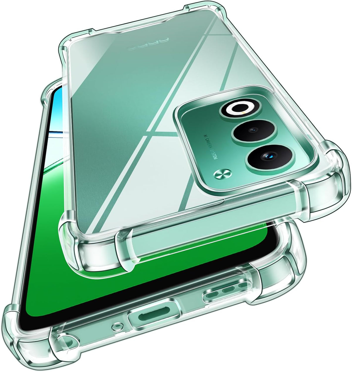 ivoler Anti-jaune clair Coque transparente anti-rayures pour OPPO A5 4G / 5G / OPPO A5m avec coussin d'angle antichoc militaire