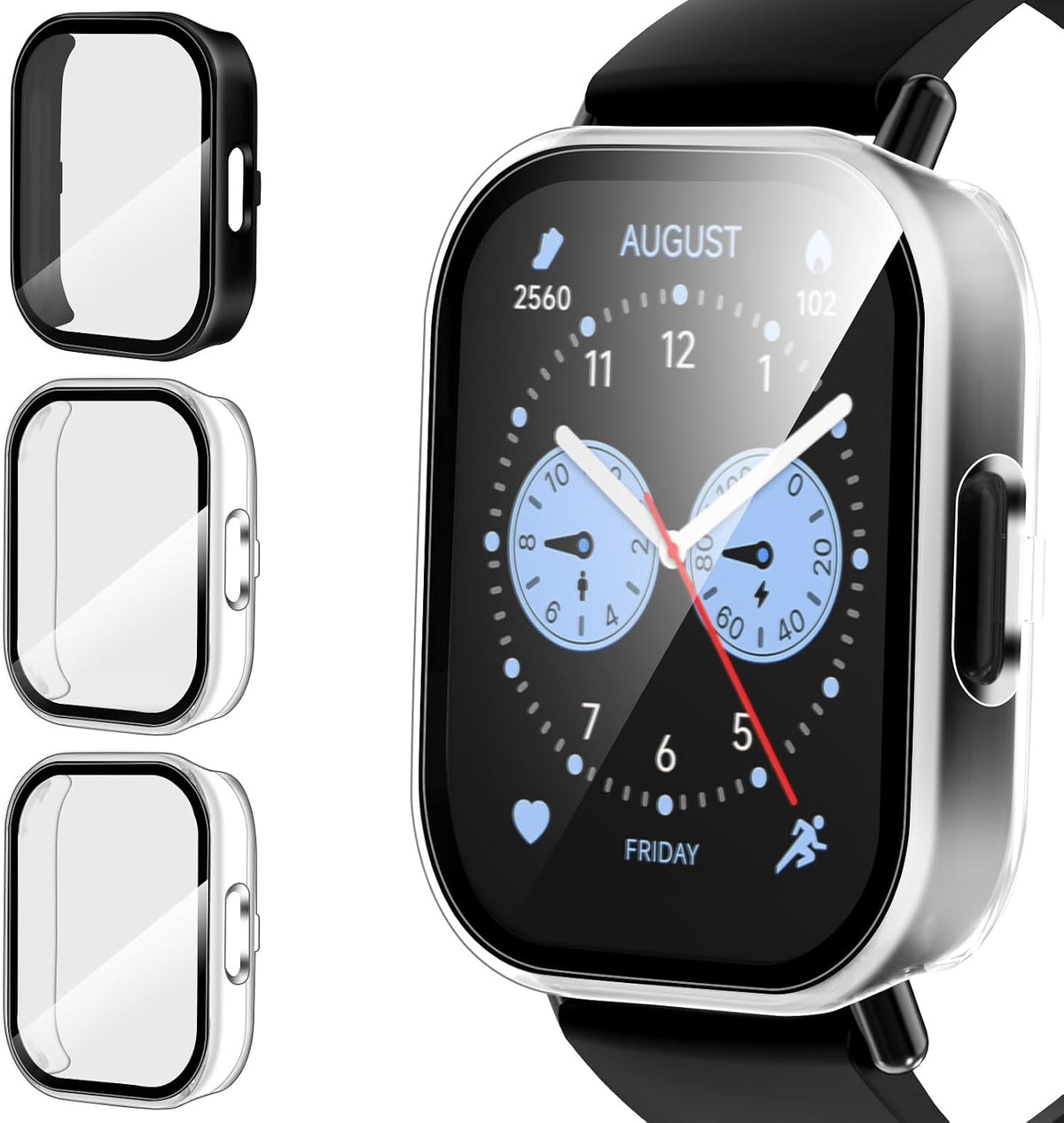 ivoler 3 Pi¨¨ces Coque avec Protection ¨¦cran en Verre Tremp¨¦ pour Xiaomi Redmi Watch 5 Lite (Pas pour Redmi Watch 5), Couverture Compl¨¨te ¨¦tui de Protection Anti-Rayures Housse, 2 Transparent + 1 Noir