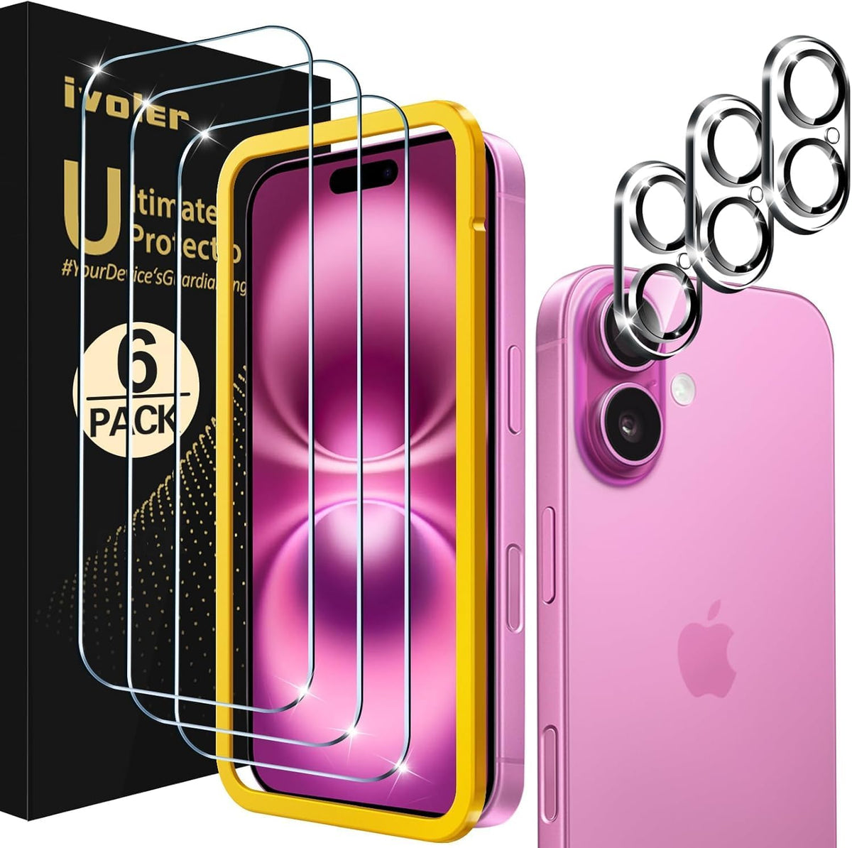 ivoler f¨¹r iPhone 16 Plus Panzer Schutz Glas, 6,7 Zoll£¬3+3 St¨¹ck