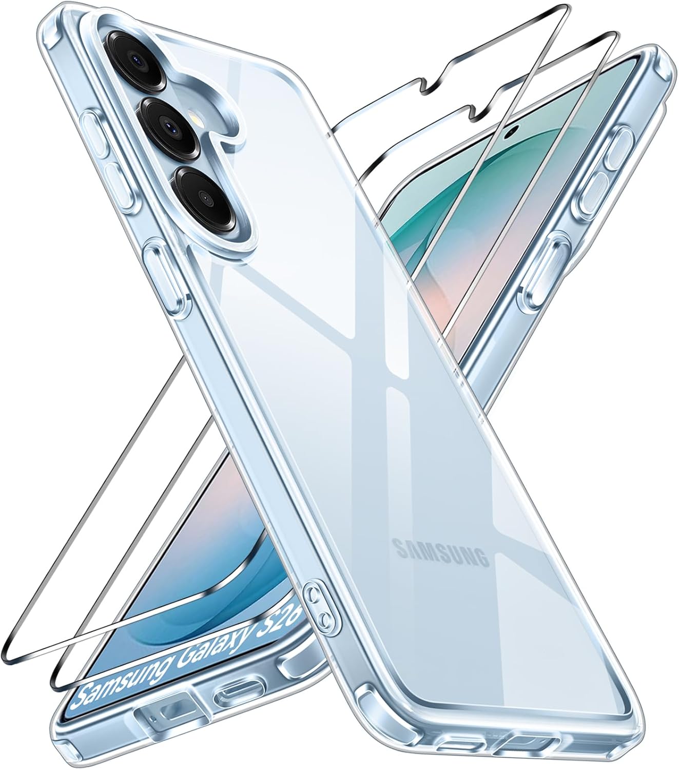 ivoler for Samsung Galaxy S26 Phone Case with 2 Pieces Tempered Glass, Military-Grade Protection, Transparent Anti-Shock Cover for Galaxy S26 - Clear