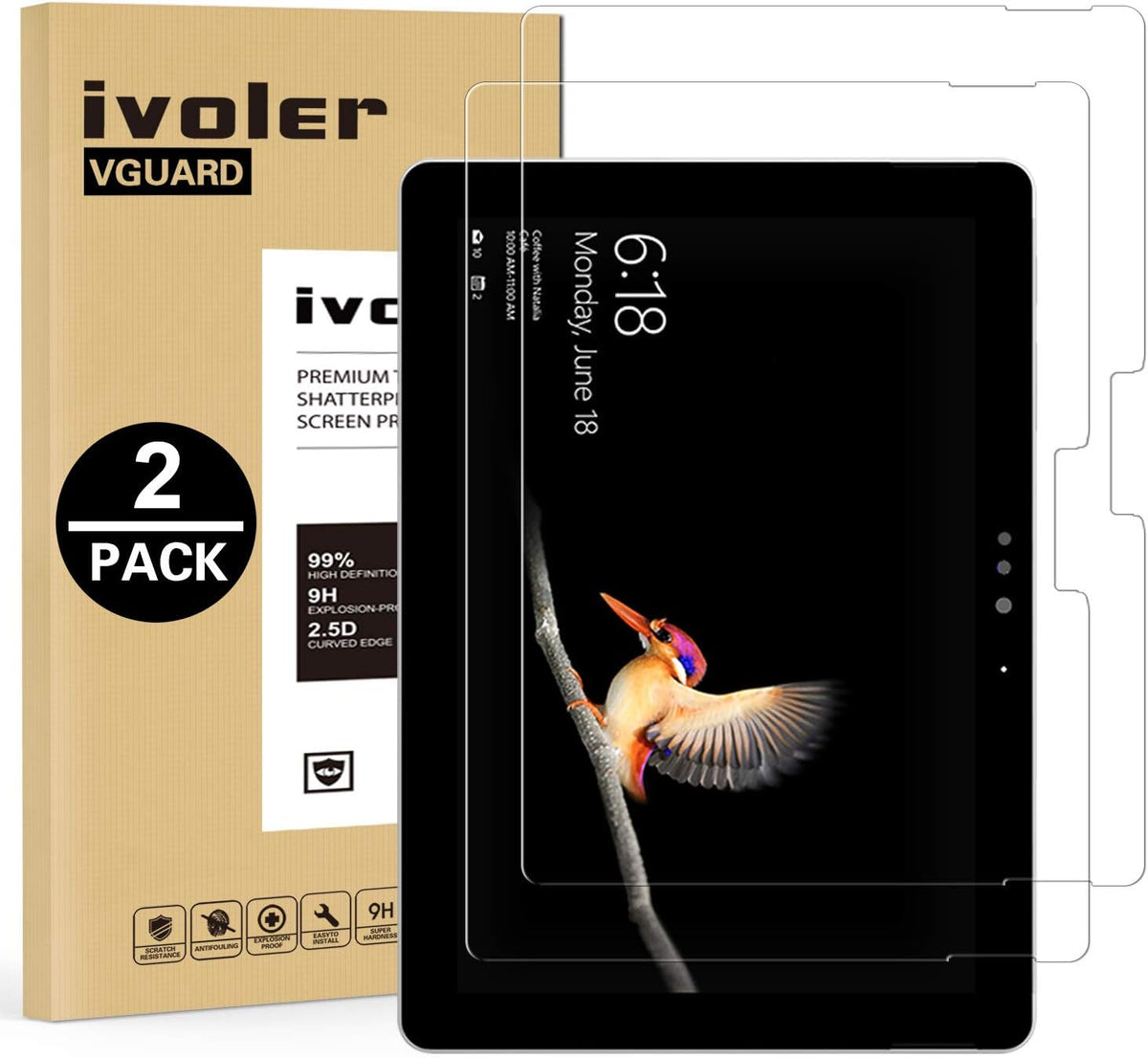 ivoler 2 sztuki folii ochronnej do Microsoft Surface Go 4 / Surface Go 3 / Surface Go 2 / Surface Go (2021/2020) 10,5 cala, szk?o ochronne o twardo?ci 9H, folia zapobiegaj?ca zarysowaniom, folia