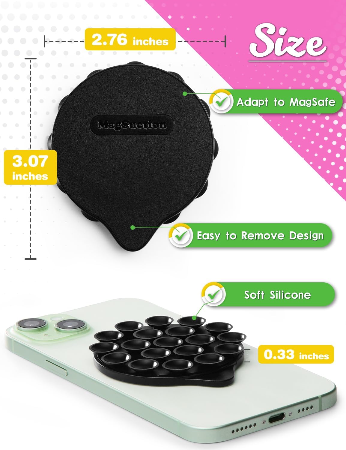 MagSuction Silicone Suction Cup Phone Mount for MagSafe (Deep Black)