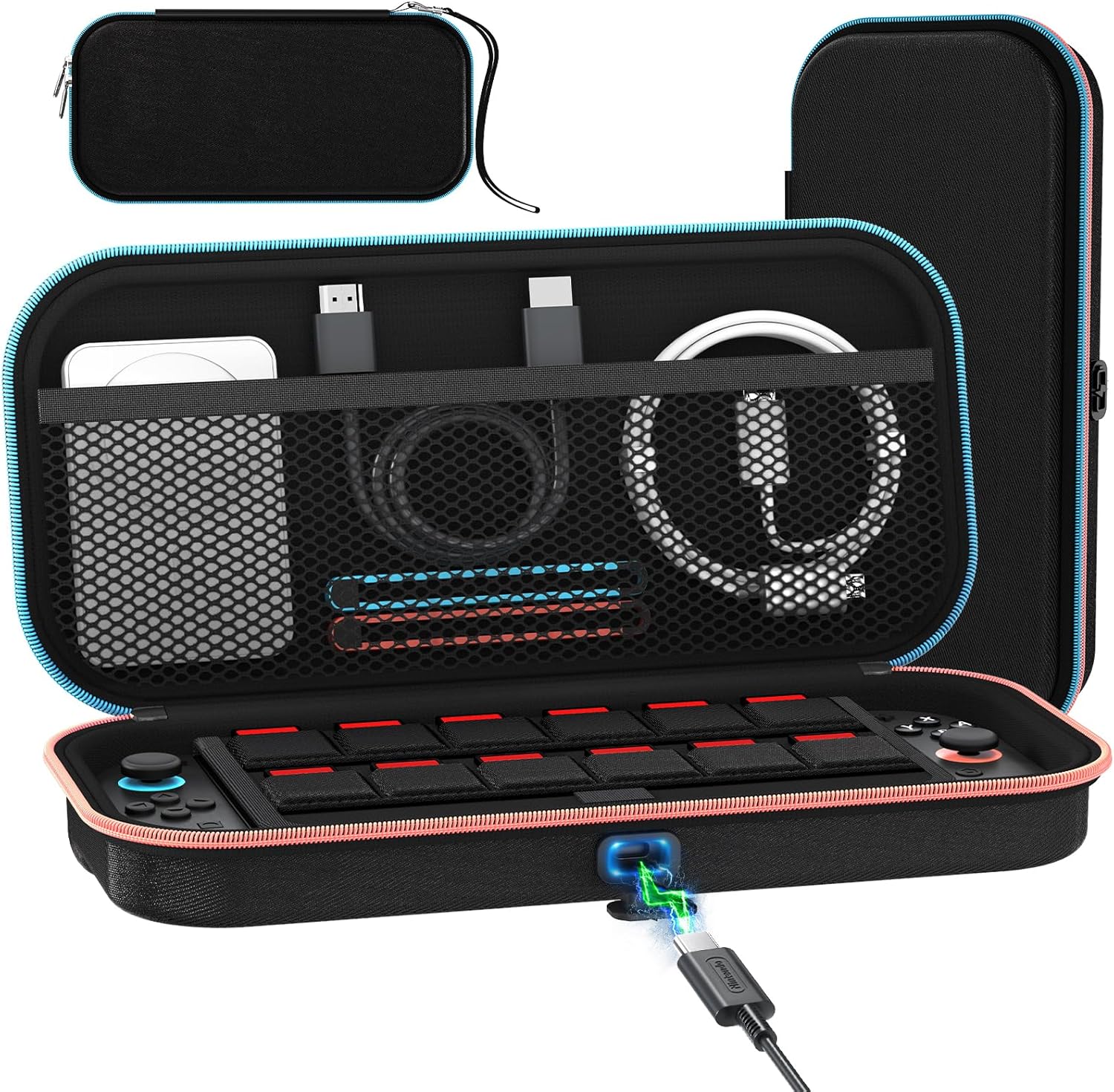 ivoler [Charging Cable Port Carrying Case for Nintendo Switch 2 Console 2025, Travel Case with Charging Cable Port, Holds 12 Game Cards Cartridge for Switch 2 Accessories¨C Black