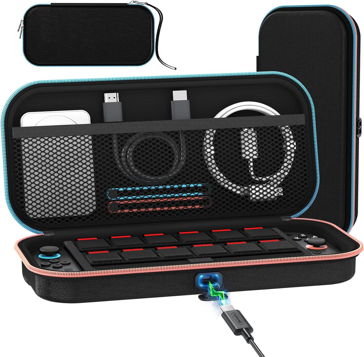 iVoler [Carica all'interno Custodia Compatibile con Nintendo Switch 2 (2025) con Foro di Ricarica e 12 Giochi, Portatile Protettiva Case Rigido da Viaggio per Switch 2 Console Accessori - Nero