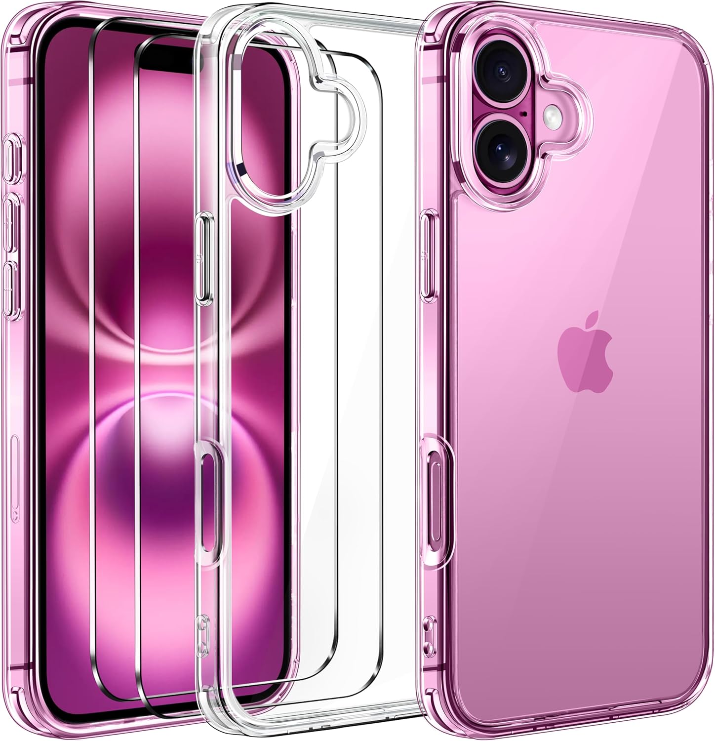 ivoler 3 in 1 Camera Cover for iPhone 16 6.1-Inch Case, 2 Pack Tempered Glass Screen Protector, Slim Soft TPU Shockproof Anti-Scratch Silicone - Clear