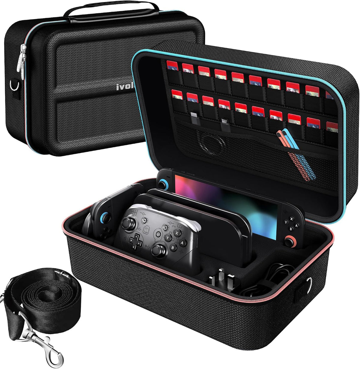 iVoler Custodia di Trasporto compatibile con Nintendo Switch/Nintendo Switch OLED, Case da Viaggio Rigido Deluxe per Console Switch, Dock Switch, Caricabatteria Originale, Gioco e Altri Accessori