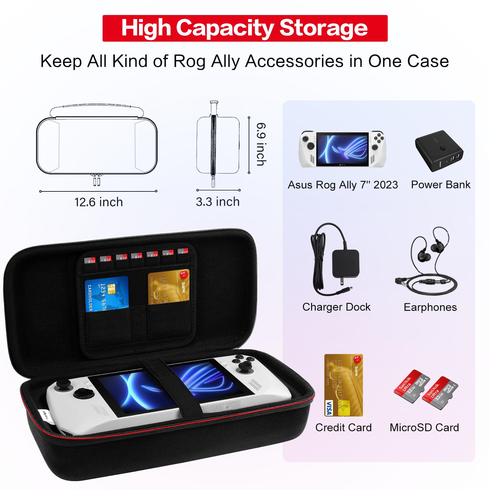 ivoler Carrying Case for Nintendo Switch 2 2025 / ROG Ally X / ASUS ROG Ally 7 pulgadas 2023, Console Travel Protective Hard Shell Handbag EVA Storage Pouch with Mesh Pocket Stores The Accessories