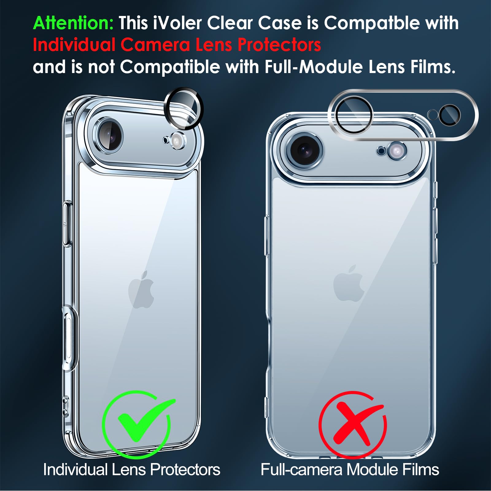 ivoler 3 in 1 Camera Cover for iPhone Air 6.5-Inch Case, 2 Pack Tempered Glass Screen Protector, Slim Soft TPU Shockproof Anti-Scratch Silicone - Clear