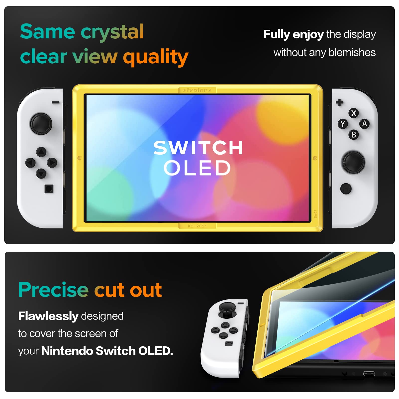 ivoler 4 Pack Screen Protector Compatible with Nintendo Switch OLED Model 7 '' 2021 with Alignment Frame Tool, Tempered Glass Protection Film - without air bubbles -Ultra Resistant Hardness 9H
