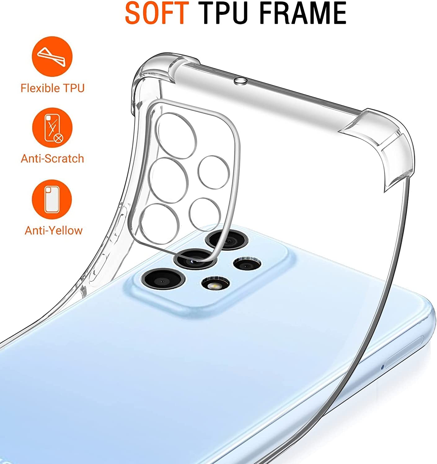 iVoler Cover per Samsung Galaxy A23 5G, Antiurto Custodia con Paraurti in TPU Morbido e 3 Pezzi Pellicola Vetro Temperato