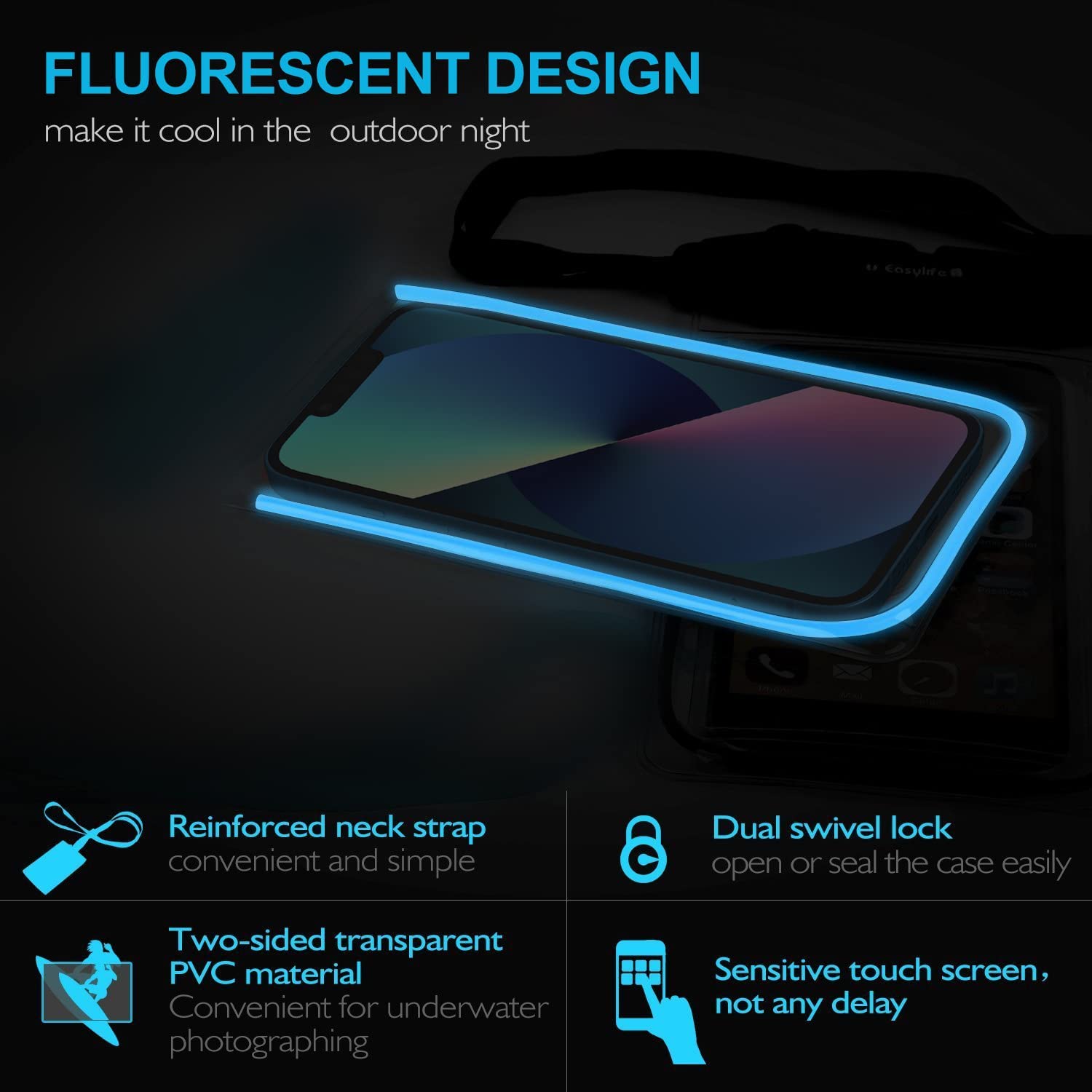 ivoler Waterproof Phone Pouch, 2-Pack IPX8 Universal Fluorescent Design Waterproof Case Dry Bag