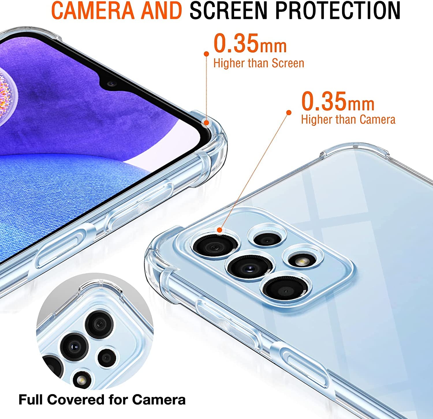 iVoler Cover per Samsung Galaxy A23 5G, Antiurto Custodia con Paraurti in TPU Morbido e 3 Pezzi Pellicola Vetro Temperato