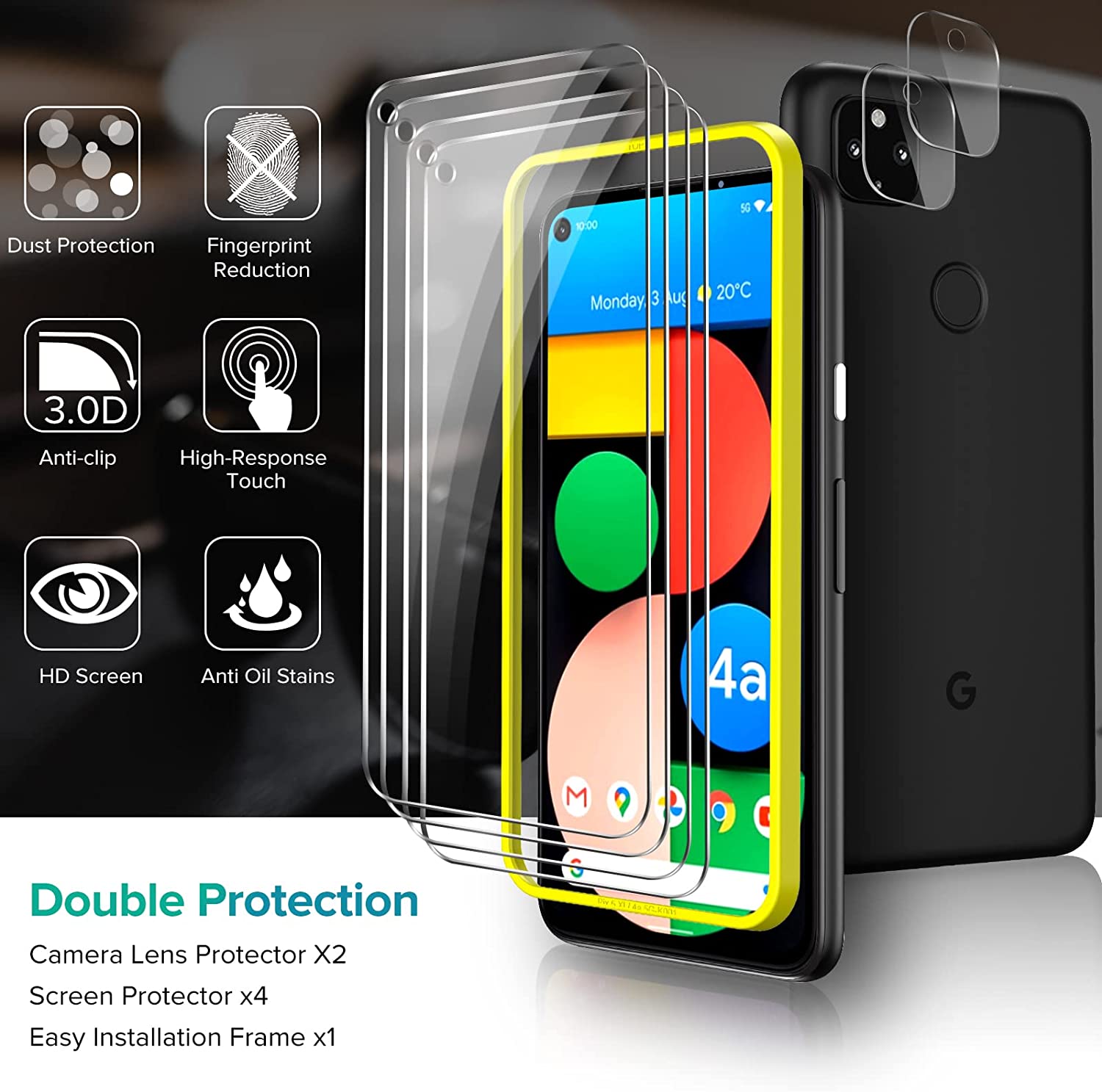 Tempered Glass Screen Protector for Google Pixel 4a 5G with Camera Lens Protector