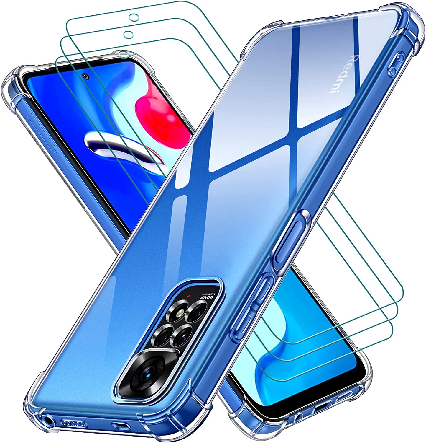 ivoler Funda para Xiaomi Redmi Note 11 4G / Xiaomi Redmi Note 11S 4G con 3 Piezas Cristal Templado