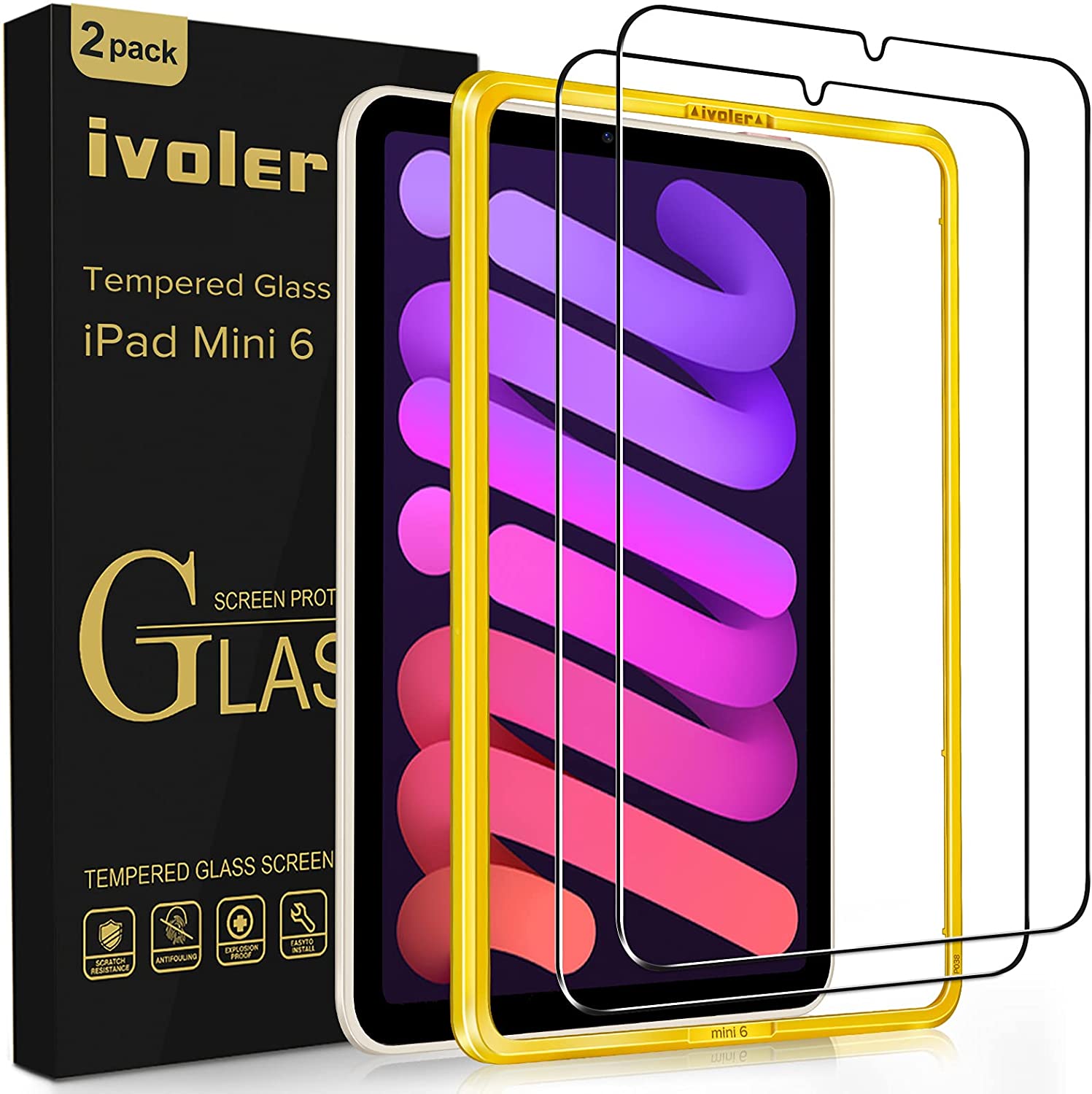 Tempered Glass Screen Protector for iPad Mini 6 2021 with Alignment Frame for Easy Installation