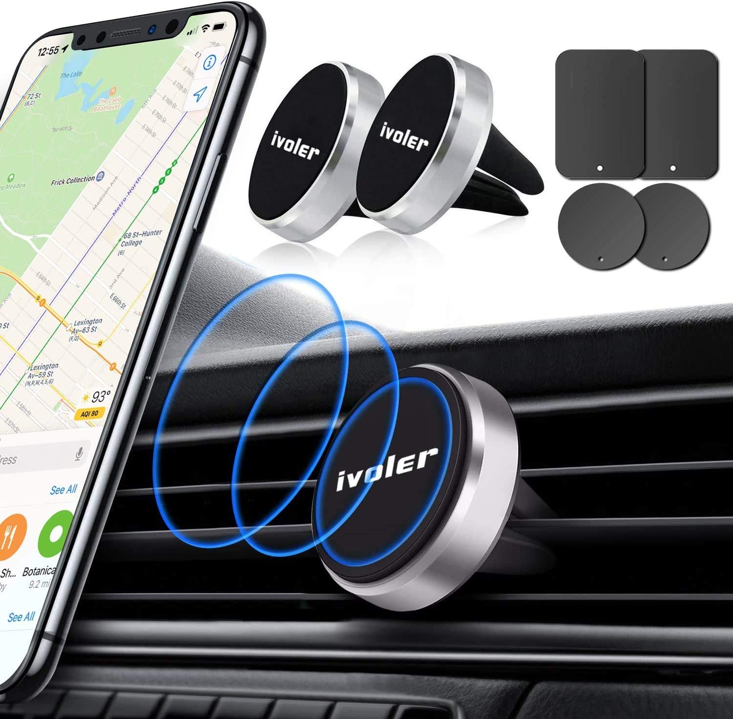 ivoler 2 Pack Soporte Móvil Coche, Iman Coche Móvil para Rejilla del Aire, 360°Rotación