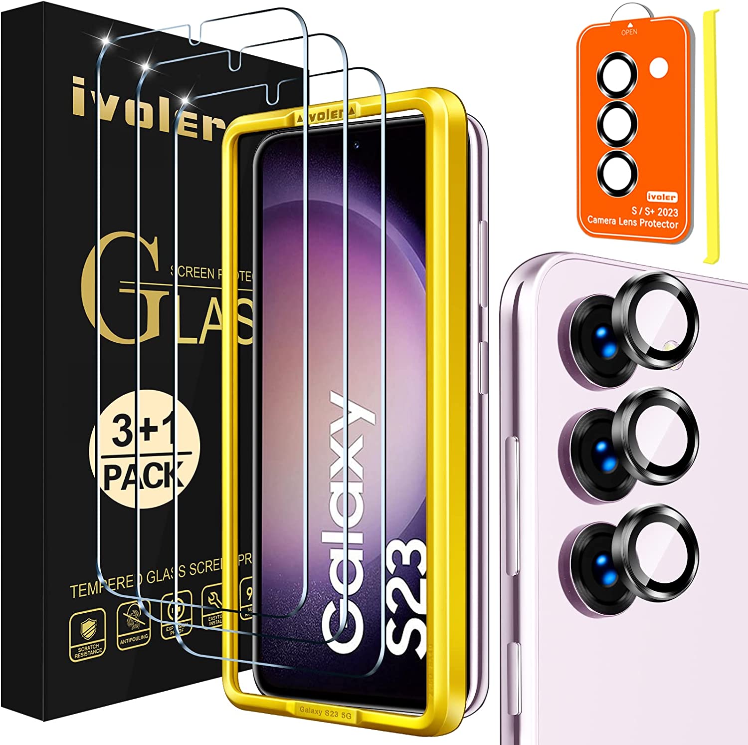 ivoler 3+1 Stück Panzer Schutz Glas für Samsung Galaxy S23 5G