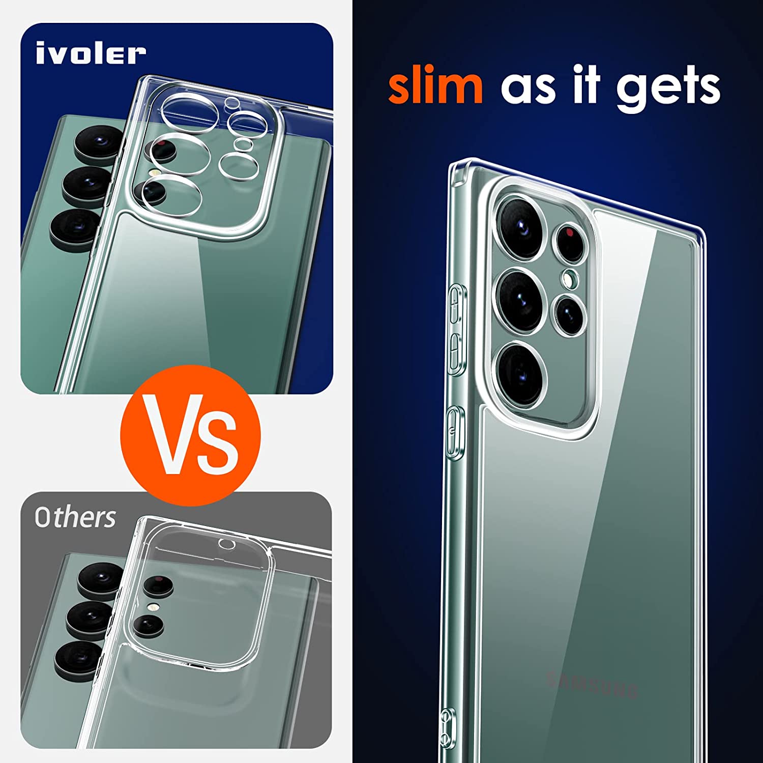 ivoler 3 in 1 Funda para Samsung Galaxy S23 Ultra 5G, Carcasa Protectora Anti-Choque Transparente