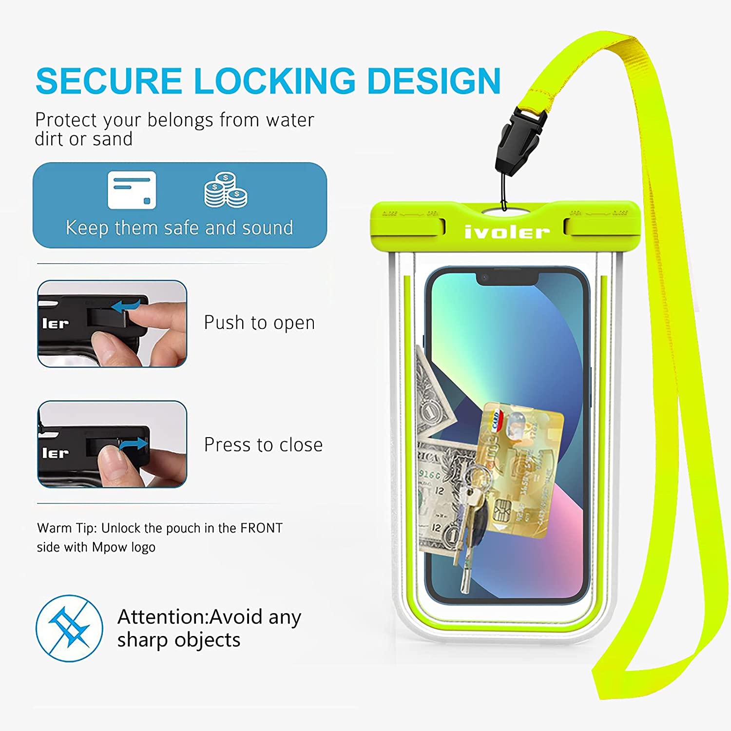 ivoler Waterproof Phone Pouch, 4-Pack IPX8 Universal Fluorescent Design Waterproof Case Dry Bag