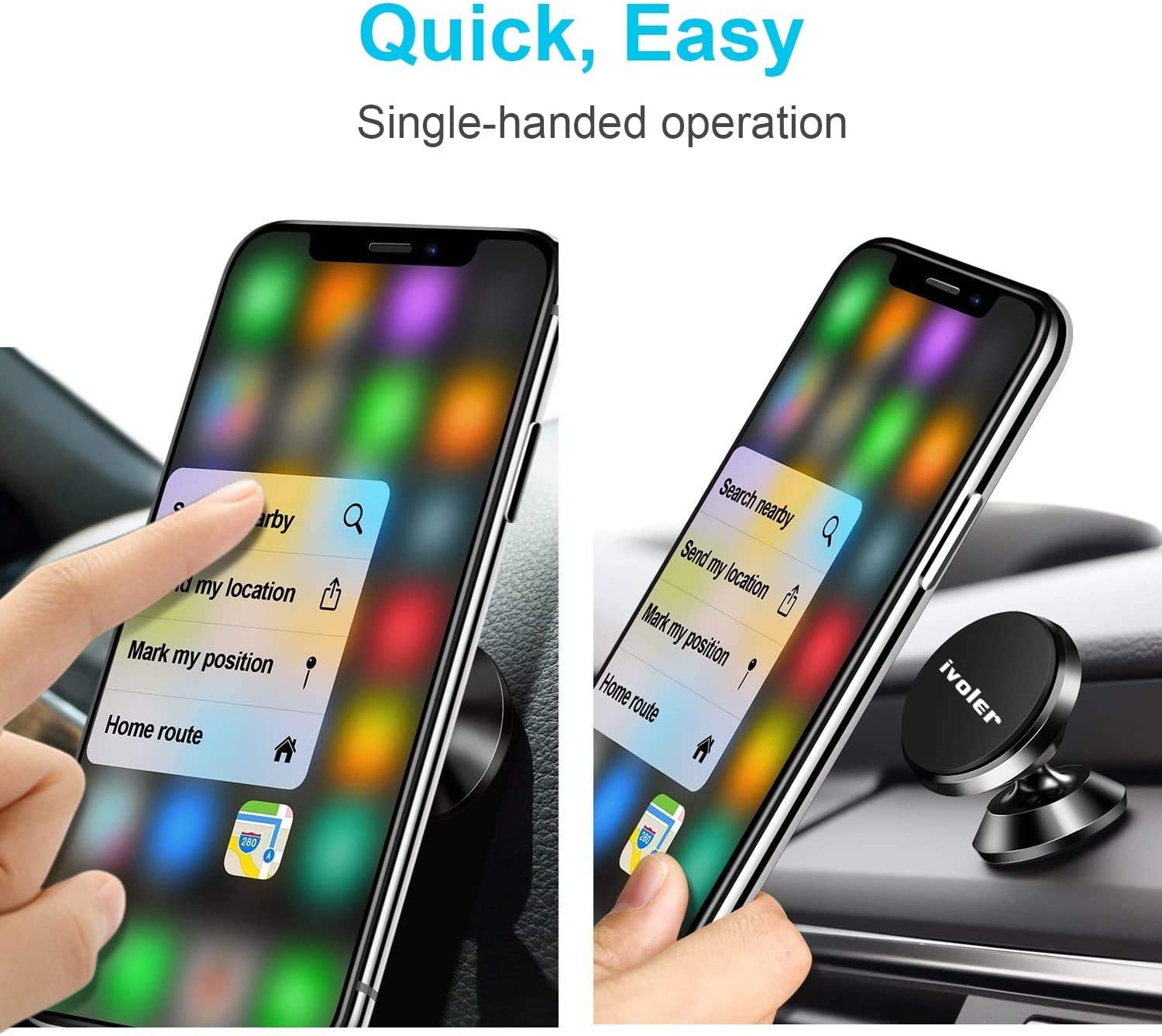 ivoler Soporte Móvil Coche, 2 Pack Soporte Magnético Móvil Coche Aluminio con 4 Pegatinas Metalicas