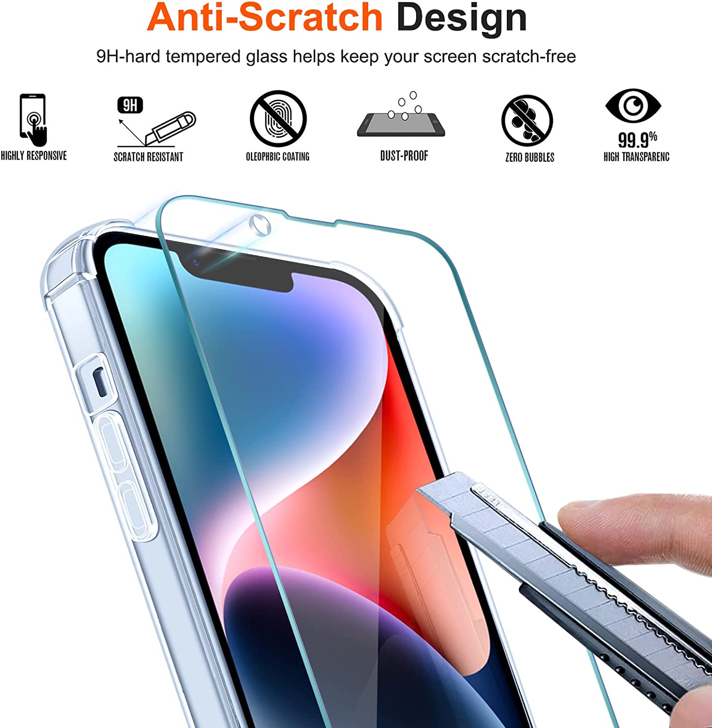 4 in 1 Cover per iPhone 14 6.1 Pollici con 3 Pezzi Pellicola Vetro Temperato