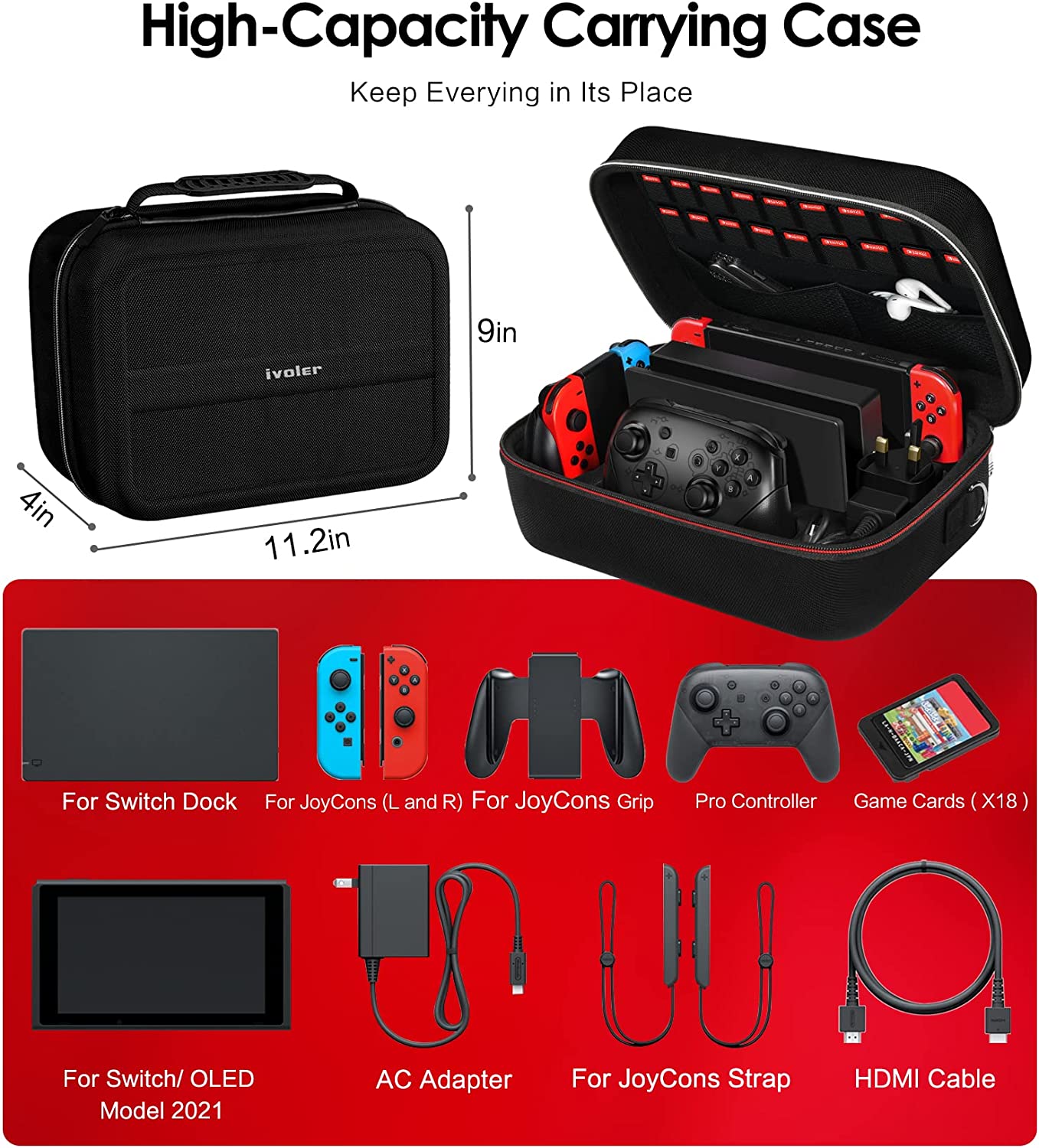 iVoler Carrying Storage Case for Nintendo Switch/Switch OLED Model (2021)
