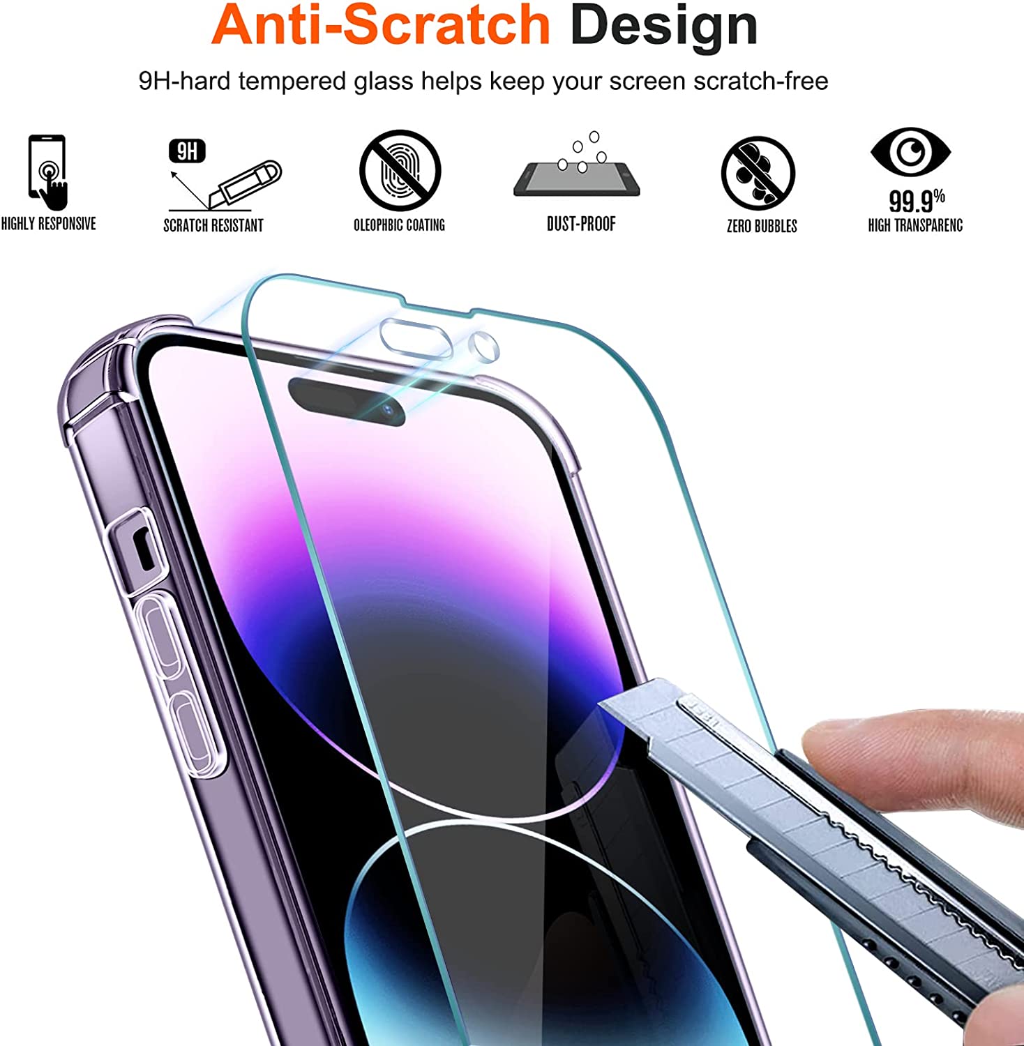 4 in 1 Cover per iPhone 14 Pro Max 6.7 pollici con 3 Pezzi Pellicola Vetro Temperato