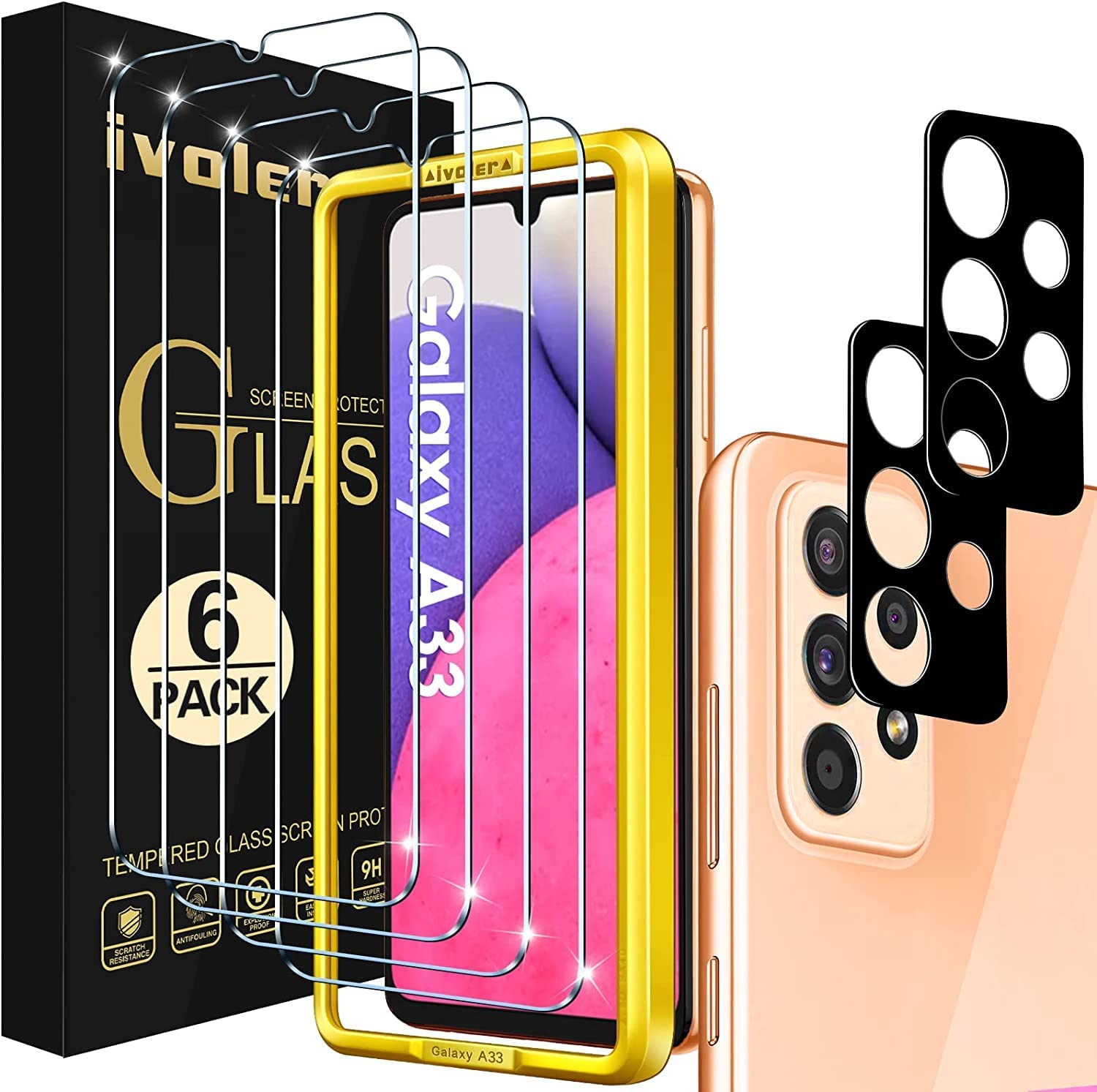 ivoler 4+2 Stück Panzer Schutz Glas für Samsung Galaxy A33 5G