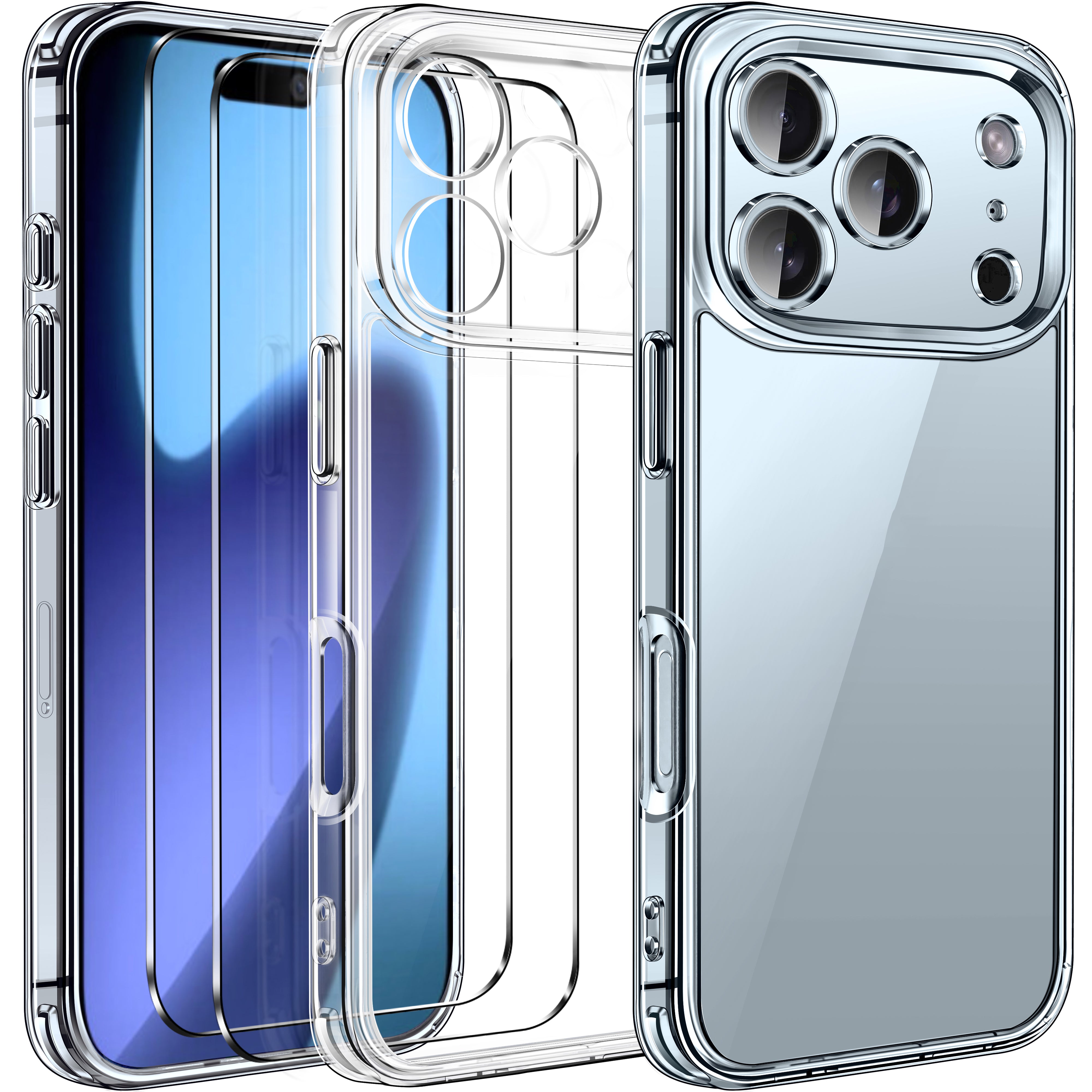ivoler 3-in-1 Clear Case Designed for Phone 17 Pro 6.3'' 2025 with 2 Pack Tempered Glass Screen Protector Full Camera Protection, Military Shockproof Hard Back Slim for iPhone Cover - Clear
